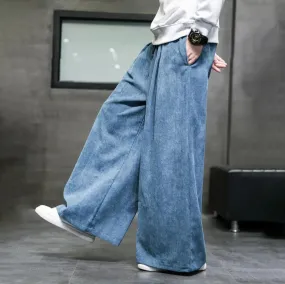 Aidase 2024 Solid Color Men's Wide Leg Pants Oversized Vintage Men Clothing Loose Corduroy Casual Pants Male Japanese Harajuku Trousers