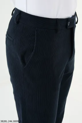 HolloMen Navy Blue Slim-Fit Ribbed Corduroy Pants.