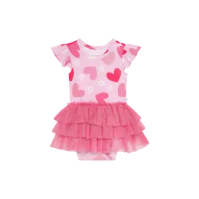 Posh Peanut Ruffled Cap Sleeve Tulle Skirt Bodysuit in Daisy Love