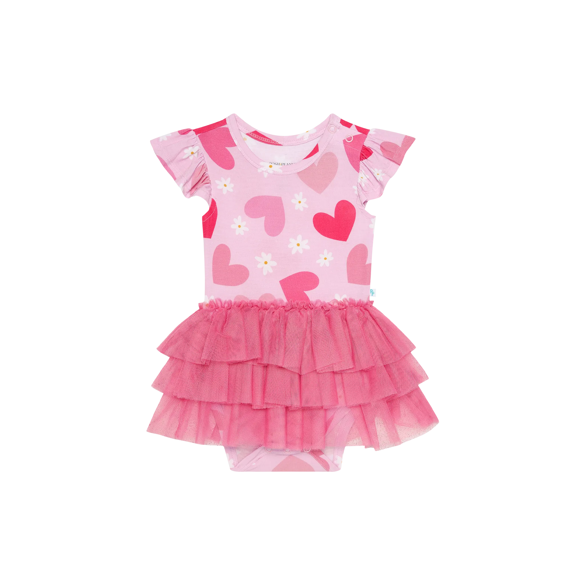 Posh Peanut Ruffled Cap Sleeve Tulle Skirt Bodysuit in Daisy Love
