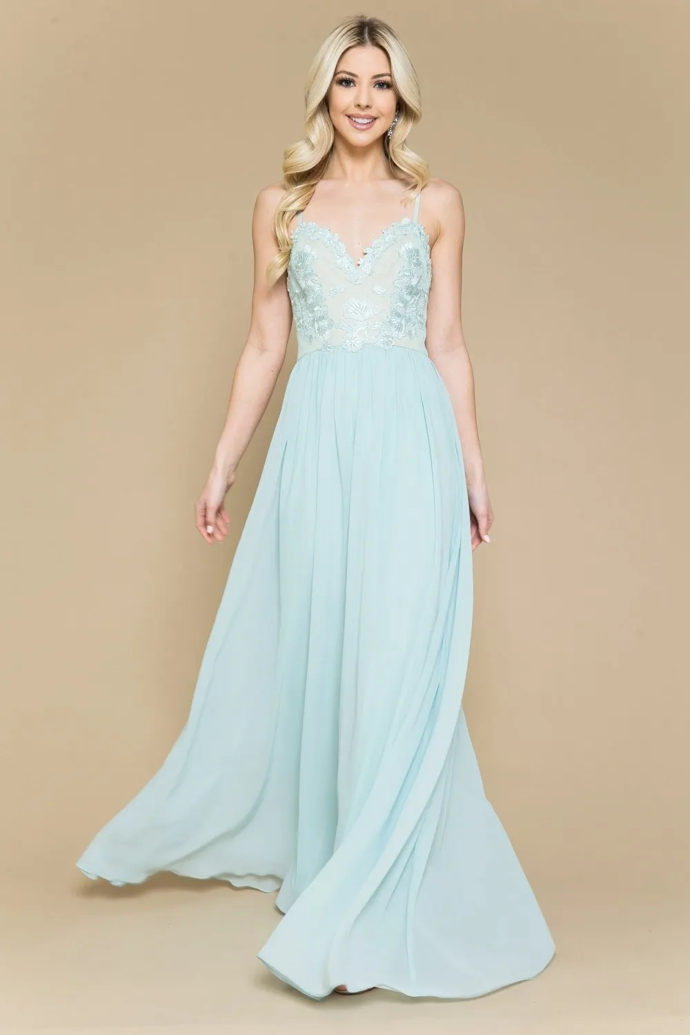SAGE LACE TOP CHIFFON MAXI DRESS